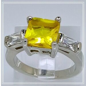 White Gold GP Canary Yellow Princess Cut Sim Diamond CZ Engagement Ring Size 10